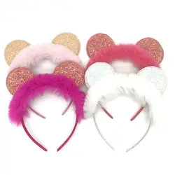 Повязка на голову для девочек, зимняя плюшевая повязка на голову с медвежьими ушками и бантиком, дизайнерские повязки для волос, детская