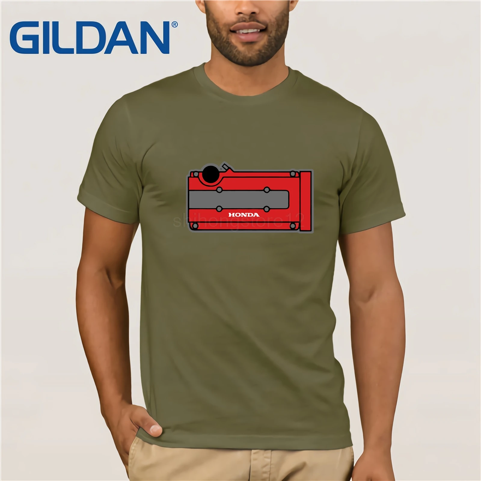 New Summer Tee Shirt B Series valve cover Japanese Car Shirt Short-Sleeve Unisex T-Shirt PNW b16 b18c Cool T-shirt - Цвет: army green