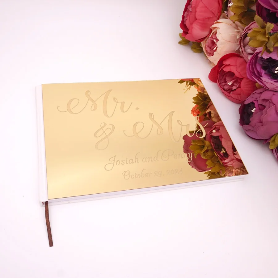 25x18cm Personalized Wedding Party Horizontal Mr&Mrs Signature Acrylic Mirror Guestbook Party Favors Bride Gifts
