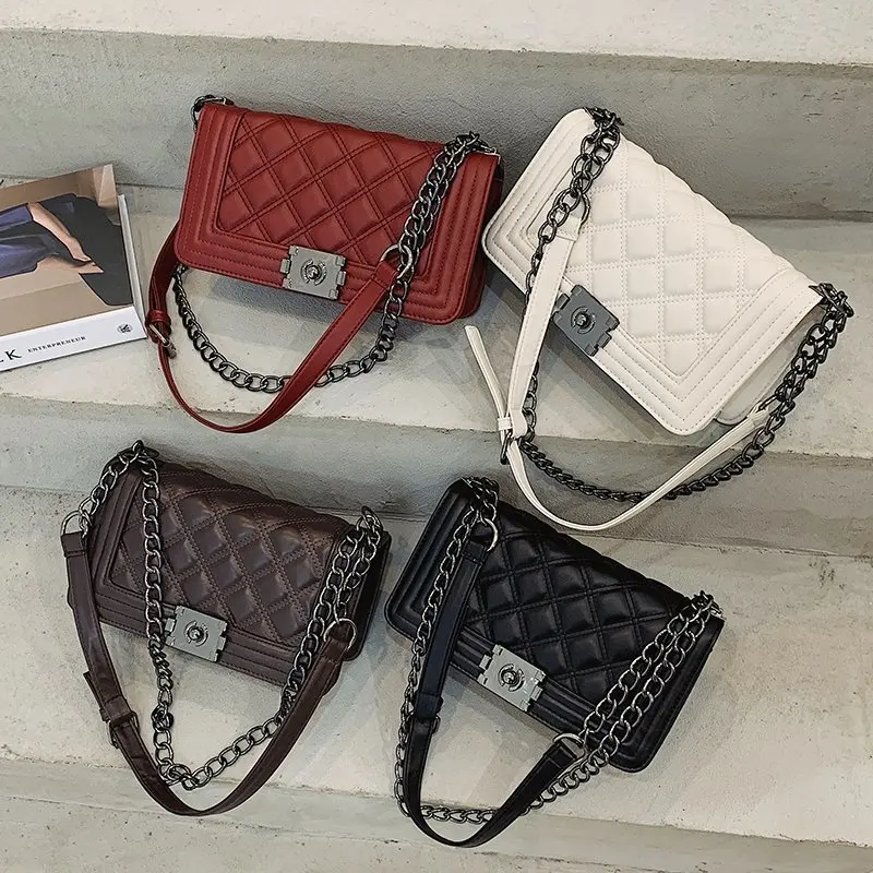 

Classic Diamond Lattice Chain Crossbody Bags For Women 2020 Luxury Designer Quality Leather Shoulder Bag Fashion Ladies Handbags
