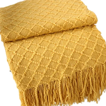 

Knitted Throw Travel Blanket Sofa Throw Blanket Tassels Air Conditioned Blanket Diamond Acrylic 130X150cm