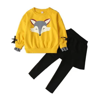 

Girls Clothing Sets 2020 Autumn Winter Long Sleeve Cartoon Printed Bottoming Skirt Pant Outfit Kids Children Clothes for 4-13