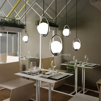 

American Glass Ball Pendant Lights Iron Hoop Hang Lamp for Bedroom Cafe Pendant Light Bar Indoor Lighting Decor Light Fixtures