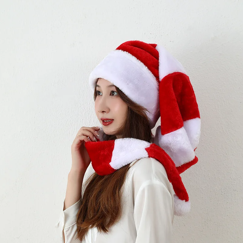 Long Christmas Santa Hat Overlength Plush Christmas Santa Claus Xmas Long-tail Cap Hat christmas beanie hat