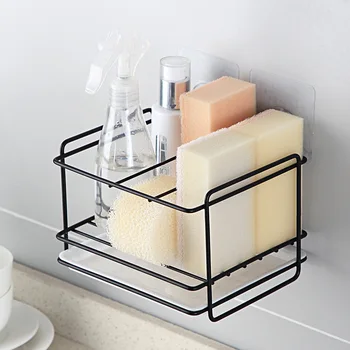 

Hot Kitchen Drain Rack Punch Free Sink Sponge Storage Rack Shelf Bathroom Home Organizer Holder