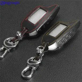 

jingyuqin 5x 7/8/9 4 Buttons Leather Car Key Cover Case For Remote LCD Cover Two Way Car Alarm System M6/M7/M8/M9
