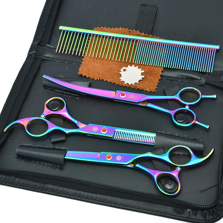 

Professional Pet Scissors Pet Grooming Scissors Set 8.0" Straight&Curved&Thinning Dog Tesoura Hair Cutting Shears Comb LZS0420