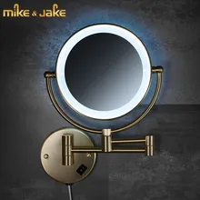 Позолоченное туалетное зеркало для ванной комнаты, латунное зеркало, светодиодный светильник, двусторонний настенный подвесной выдвижной складной светодиодный светильник для ванной комнаты