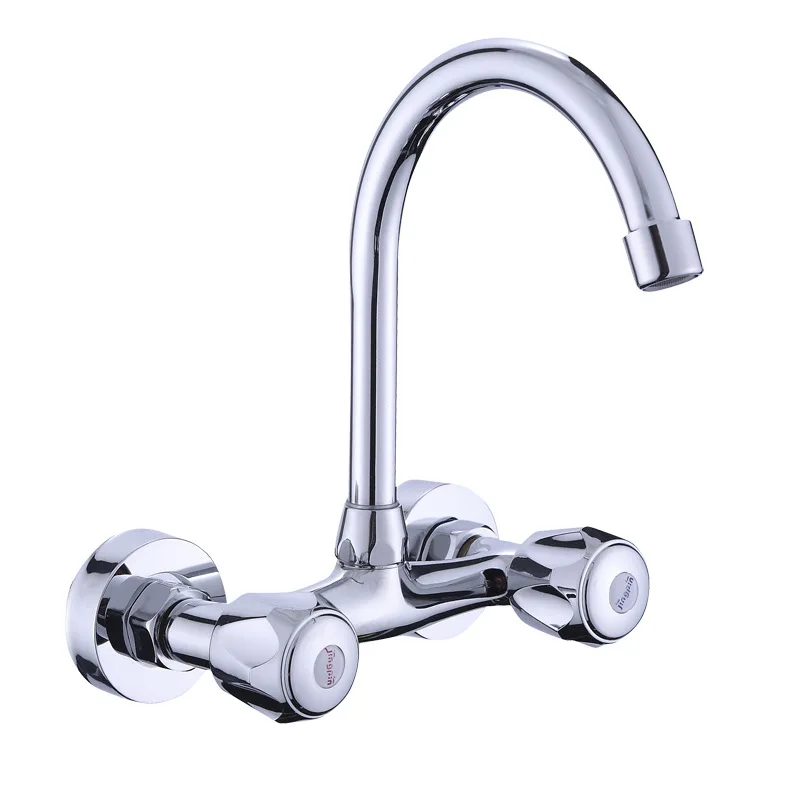 

Heart Chi Sanitary Ware Double Open Two Handlers And Two Holes Wall-in Hot And Cold Faucet Kitchen Washing Basin Laundry Tub Tap