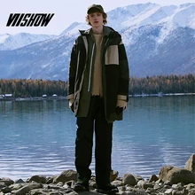 VIISHOW2019, Зимний пуховик, мужской, черный, Простроченный, длинный пуховик, брендовый, мужской, средней длины, теплый, с капюшоном, пальто