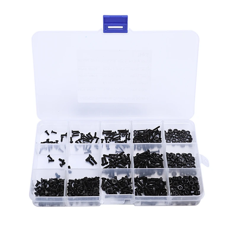 

480Pcs/Set M2 M2.5 M3 Din7991 Iso1064 Black Grade 10.9 Countersunk Head Socket Cap Screw Machine Screws Assortment Kit