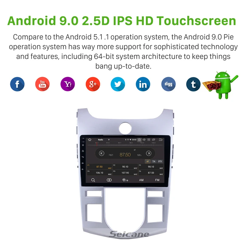 Discount Seicane 9 inch Android 9.0 Car Radio GPS player navi for 2008-2012 KIA FORTE (AT) with Bluetooth HD 1024*600 Mirror link SWC 1
