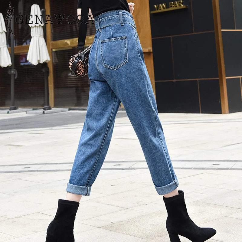 Genayooa винтажные джинсы женские повседневные джинсы с высокой талией уличная Джинсы бойфренда для женщин джинсовые брюки с карманом