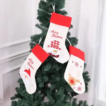 

New Year Candy Bag Gifts Hanging Christmas Santa Snowman Elk Printed Candy Gift Bag Xmas Stocking Hanging Decor Xmas Ornament
