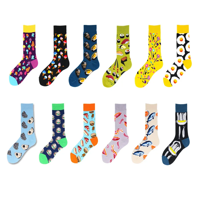 Mens Cotton Sock Winter Stripe Sports High Funny Cute Male Printed Casual Dot Geometry Animal Ice Cream Socks Pattern Gift