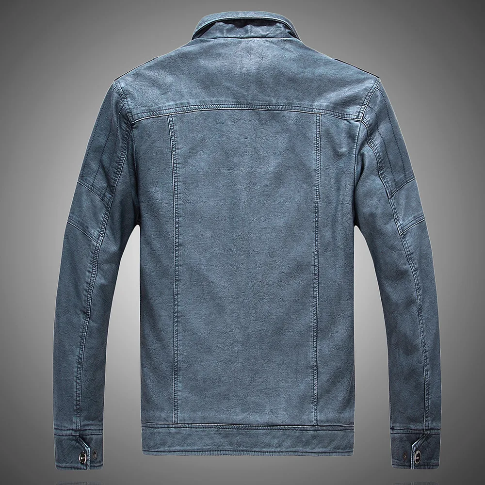 

Winter Youth MEN'S Leather Coat plus Velvet Vintage Retro Leather Stand Collar PU Leather Jacket Thick Short Slim Fit
