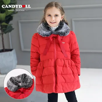 

CANDYDOLL Winter new girl cotton jacket thick warm wool collar winter coat red hi-cotton coat