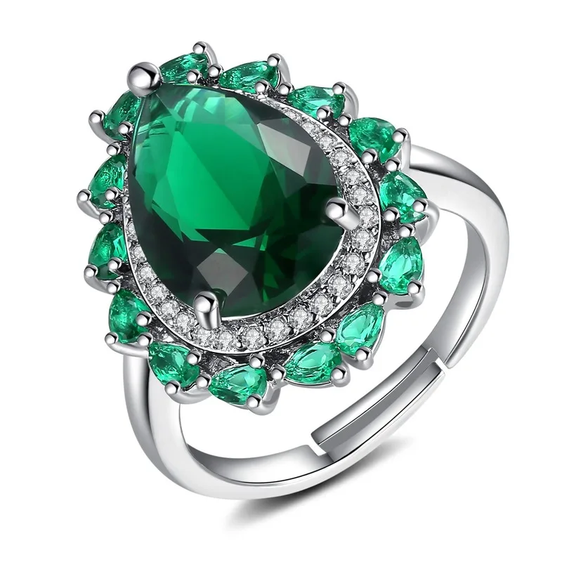 

Big Green Waterdrop-shaped Crystal Zircon Rings for Women Fashion Elegant Valentines Day Gift Wedding Engagement Jewelry R79