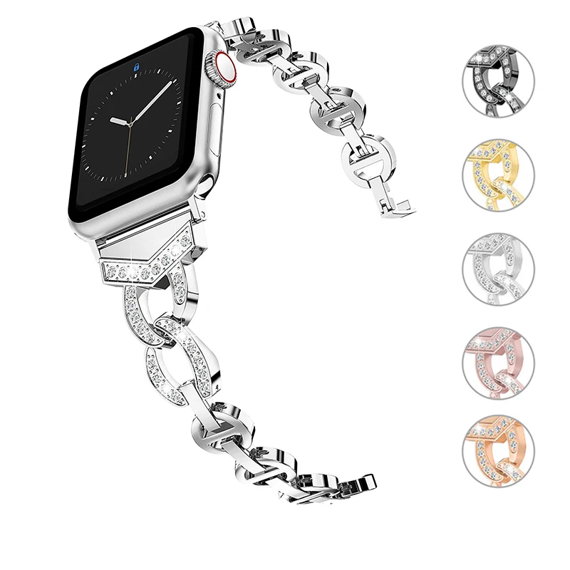 Ремешок для Apple Watch 4 5/2/3 38 мм 40 сменный Браслет женской стразы из сплава iwatch series 42 44