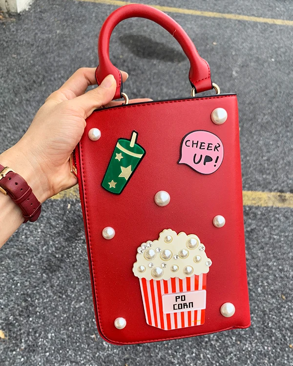 Стиль, сексуальная женская мода, узор, серьги, украшенные, женские сумки, женская сумка через плечо, сумка-мессенджер, повседневная сумка - Цвет: Popcorn red