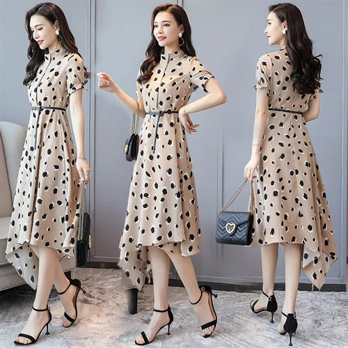 

New Style Asymmetric Skirt Korean-style Pullover Commuting Floral Printed 2019 Summer Dress Chung Season WOMEN'S Dress Western S