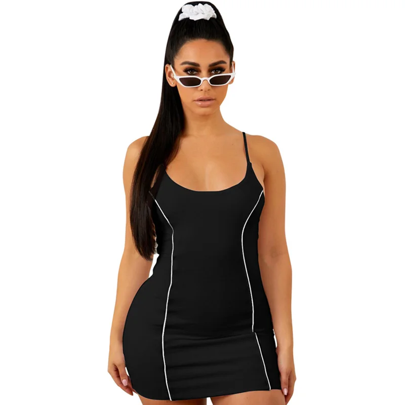 

Echoine Sexy Strap Mini Dress Striped Sport Dress Women Skinny Bodycon Club Outfits Vintage Vestidos Black White Dresses