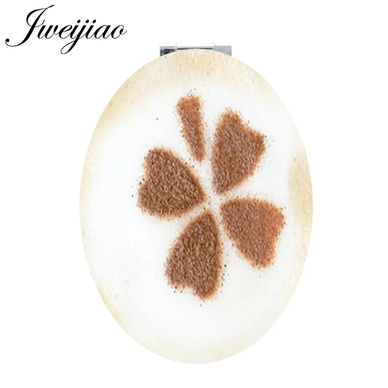 

JWEIJIAO Clover shape coffee diy Decoration Pictures Oval Leather Folding PU Portable mirror for lovers anniversary gift QF300