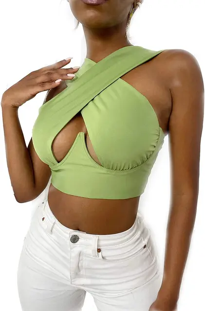 Women's Criss Cross Tank Tops Sexy Sleeveless Solid Color Cutout Front Crop Tops Party Club Streetwear Summer Lady Bustier Tops E