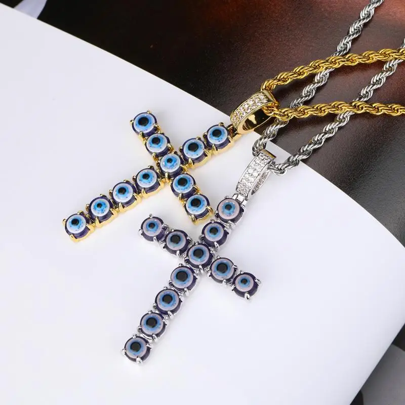 Miami Persian Blue Eye Cross Links ожерелье кулон золотой серебряный цвет кубический циркон