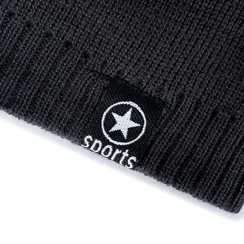 New Winter Hats For Men Solid Color Knitted Hat Star Sports Wool Beanie Winter Warm Comfortable Hat Outdoor Thick Warm Hats