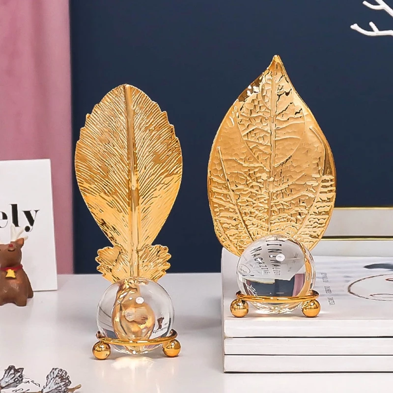 Luxury Iron Crystal Ball Golden Leaf Ornaments 3