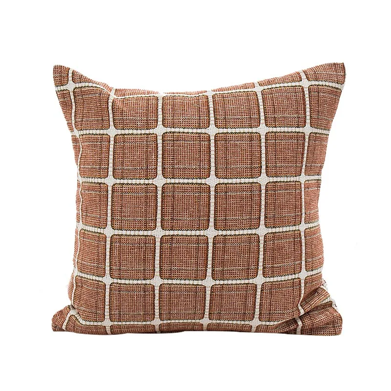 

home dec 45*45cm coffee brown cushion covers no inner cotton linen sofa ornament plaid pattern throw pillow cushions covers X117