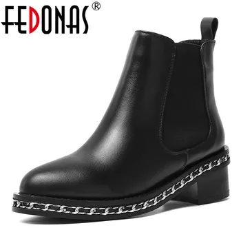 

FEDONAS Basic Black Women Genuine Leather Ankle Boots Autumn Winter Casual Office Shoes Woman Warm Big Size Short Chelsea Boots