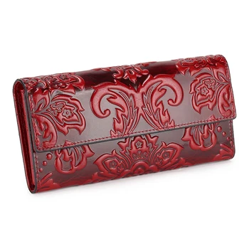

Embossed retro style ladies purse inside and outside leather three-fold bill holder to carry small change multi-card pocket clut