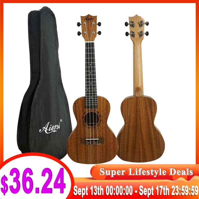 

Aiersi 24 Inch Ukulele Top Solid Mahogany Concert Ukelele Musical Instrument Gecko Uke 4 String Hawaiian Guitar With Bag