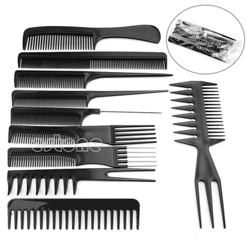 

10Pcs Black Pro Salon Hair Styling Hairdressing Plastic Barbers Brush Combs Set