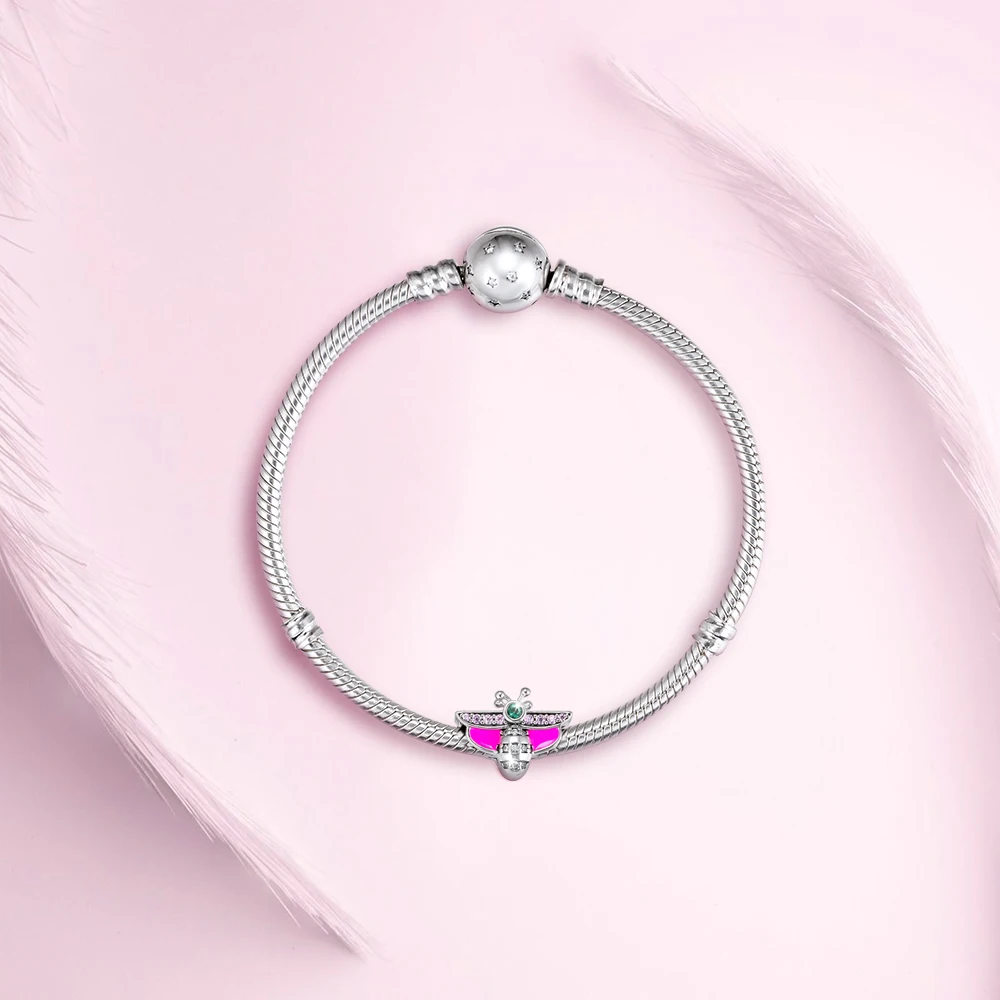 DIY подходит для браслетов Pandora талисманы мечтательный бисер-стрекоза с розовым и зеленым CZ 925 пробы-серебро-ювелирные изделия