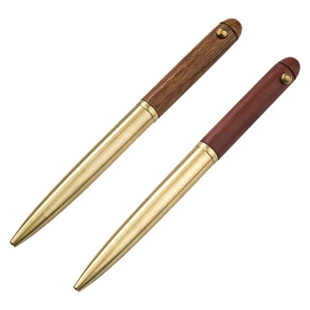 

2 Pcs Vintage Sign Pen Gel Black Ink Pure Copper for Travel, Office, Business Wood Metal Ballpoint Pen , Yellow & Red