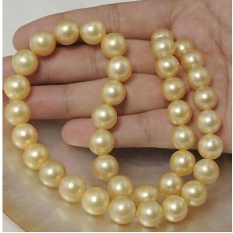 

AAA+ 9-10MM ROUND SOUTH SEA GOLDEN PEARL NECKLACE 18INCH 925silver GOLD CLASP jj