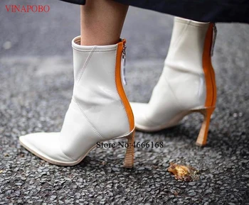 

2019 Runway Patent Leather Strange Heels Ankle Boots Women Autumn Pointed Toe Short Booties Design High Heels Shoes Woman Party