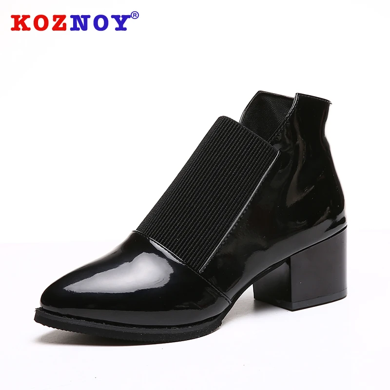 

Koznoy Women Boots Fashion Autumn Winter Dropshipping Breathable Pointed Toe Square Heel Solid Shallow Slip Causal Women Boots