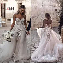 Robe de mariee свадебные платья в стиле кантри в богемном стиле трапециевидной формы с 3D цветочной аппликацией Свадебные платья из тюля Свадебные платья BC