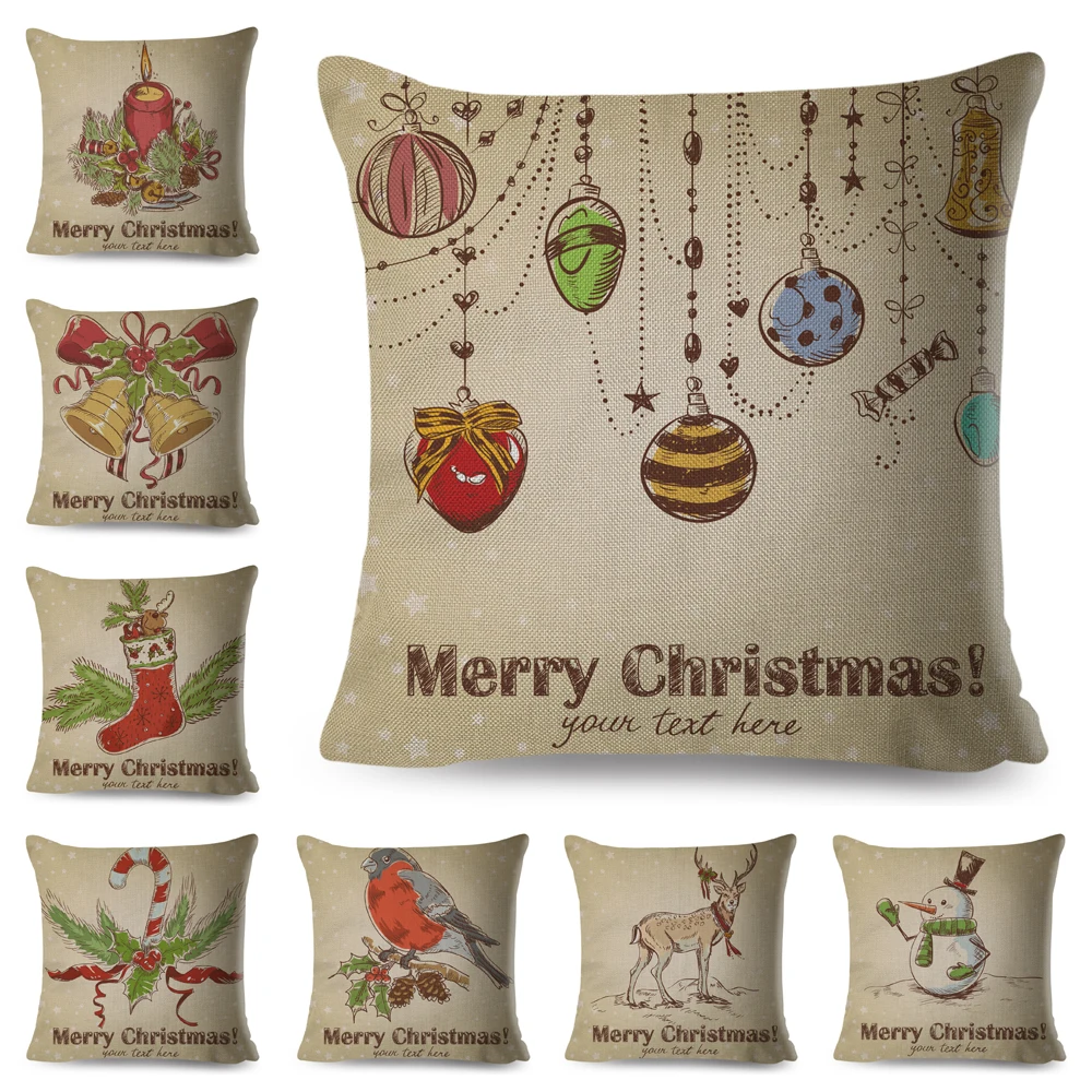 Merry Christmas Cushion Cover Decor Santa Cartoon Socks Snowman Deer Bell Pillow Case for Sofa Home Car Polyester Pillowcase | Дом и сад