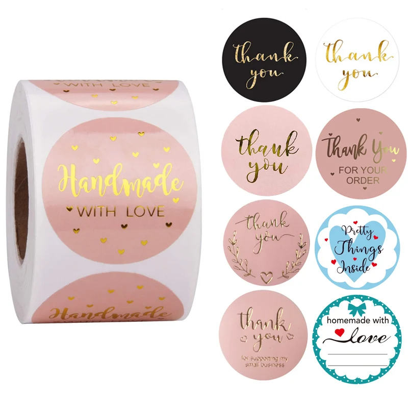 

24Types Pink Label Stickers Foil Thank You Stickers 1'' 500pcs Taste Business Order Home Hand Made Labels Wedding Envelope Seals