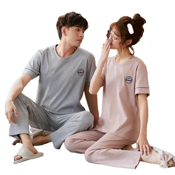 

Season Thin Cotton Short-Sleeved Trousers Sports Casual Men's Leisure Tops Spring New Model Couple Pajamas Women Summer Suit