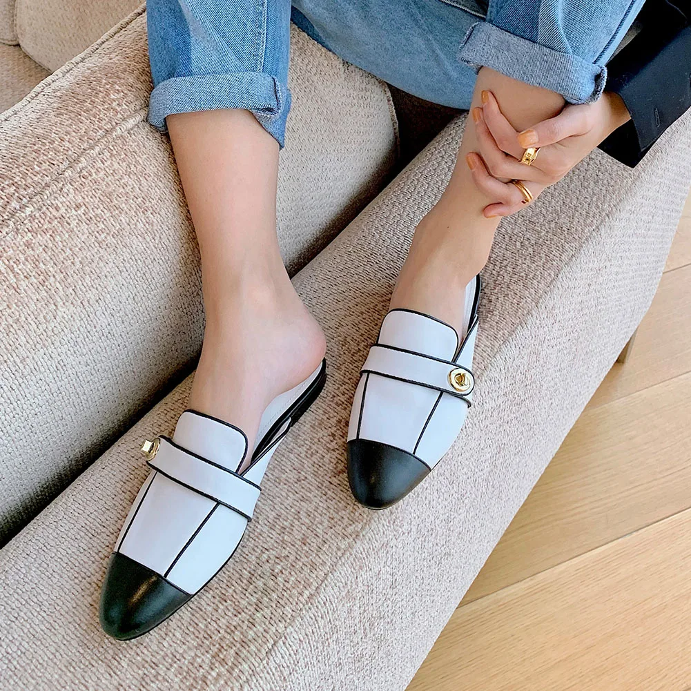 

Doratasia hot sale 2020 Genuine Cow Leather Slip On Shoes Woman Slippers Outside Shallow Slippers Women Shoes