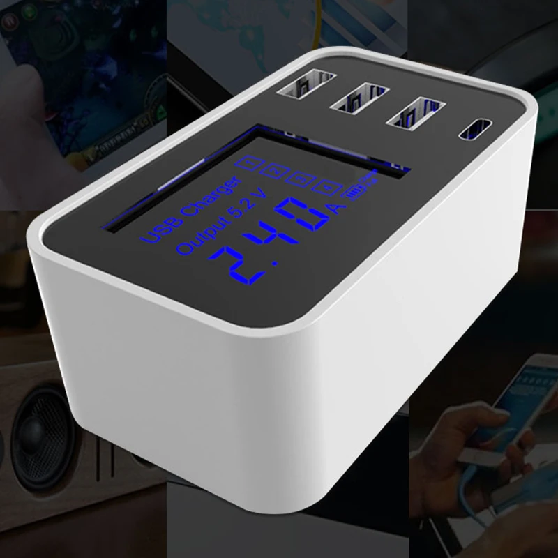 Hot 3C-Led Display 3 Ports Usb Charger With Type-C For Samsung Iphone Ipad Fast Tablet 5V/4A Charging Adapter Phone Universal(Us