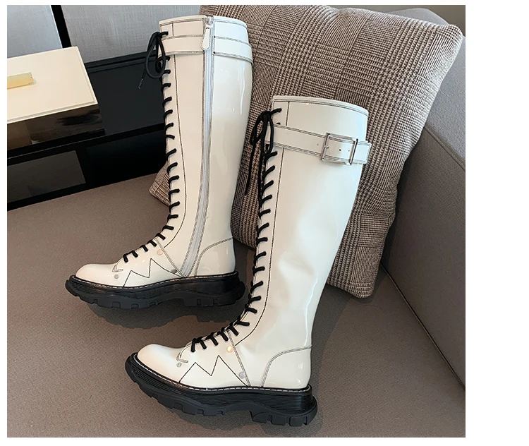 Высокие сапоги до бедра; роскошные женские сапоги на шнуровке; Botas Mujer; женская обувь на толстой подошве; Botines Mujer; модная обувь из кожи; Buty Damskie