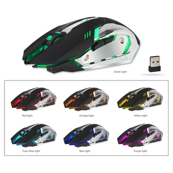 

Vococal 2.4G Rechargable Colorful Glow Wireless Gaming Mouse Mice Mause with USB Power Adapter Charging Cable for Laptop Desktop