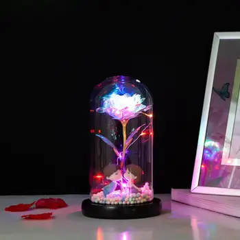 

5 Types Gold Foil Rose Flower LED Light Rose Lamps In Glass Dome On Wooden Base With Gift Box For Women Valentine's Day Gift